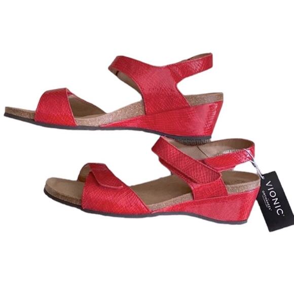 VIONIC 11 Sandals 11 Retro Wedges low heel Comfort Adjustable Patent Leather - Picture 5 of 10